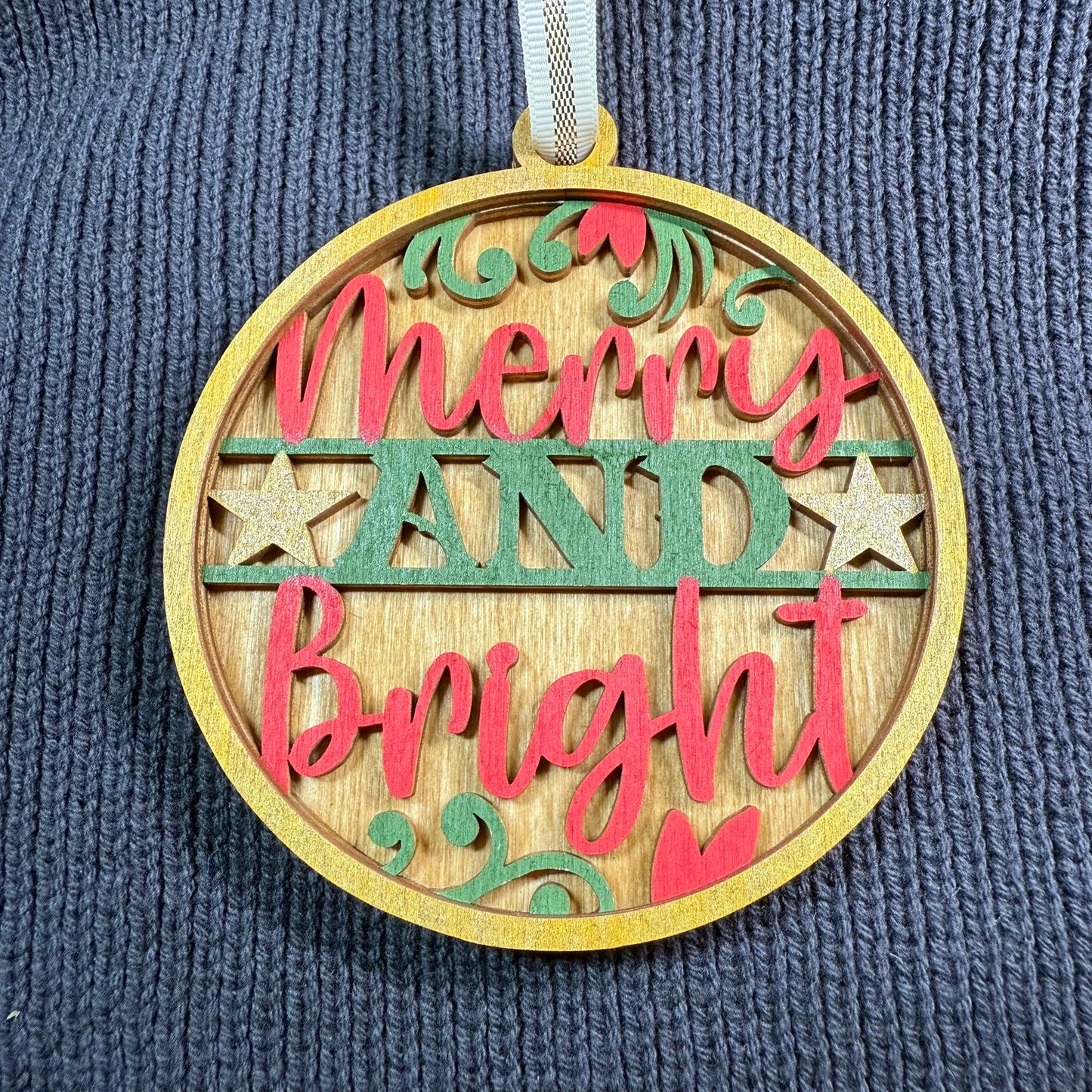 Merry & Bright Layered Wood Ornament