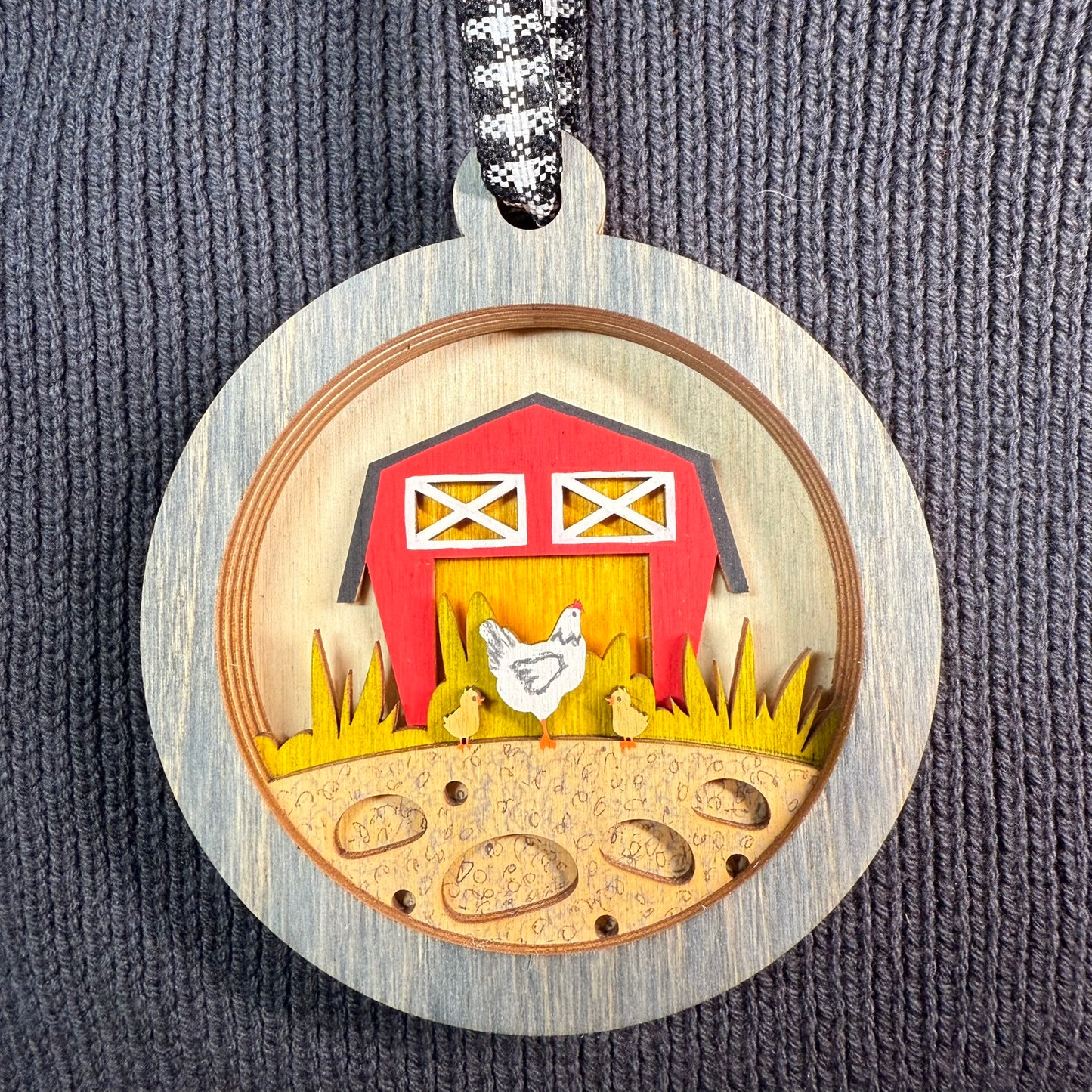 Chicken and Barn Layered Wood Ornament