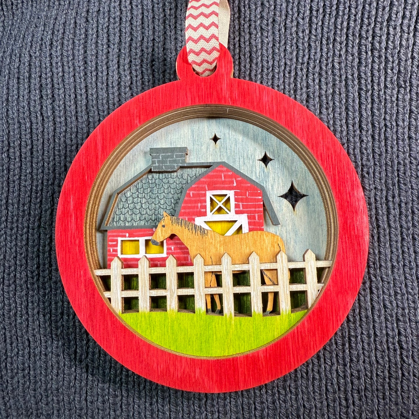 Horse and Barn Layered Wood Ornament