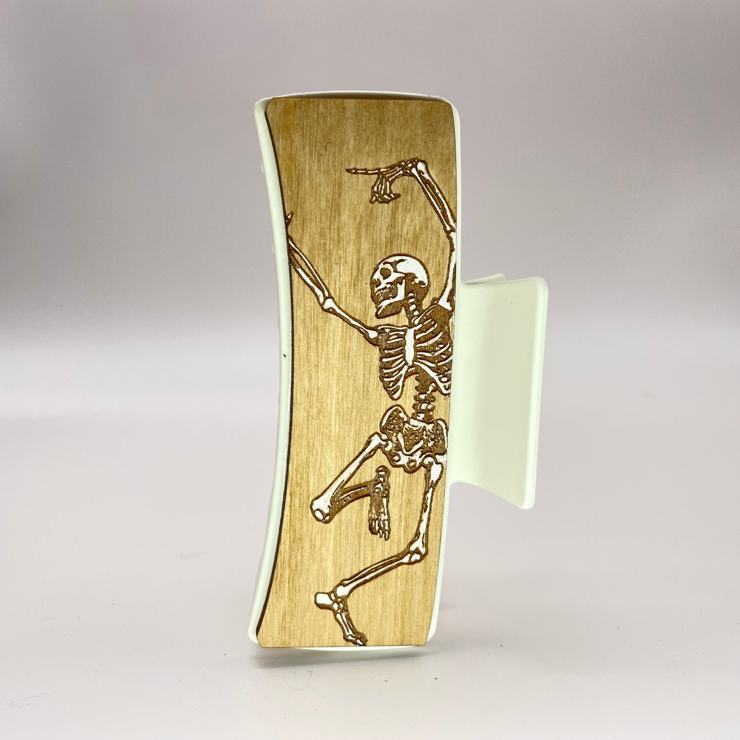 Dancing Skeleton Wood 4 inch Rectangle Hair Clip