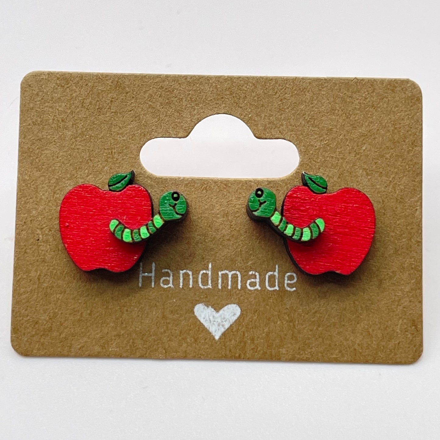 3D Apple w/ Worm Stud Earrings