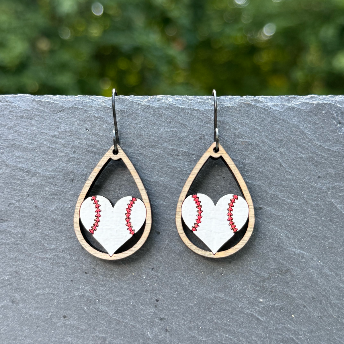 Baseball Teardrop Heart Drop Dangle Earrings