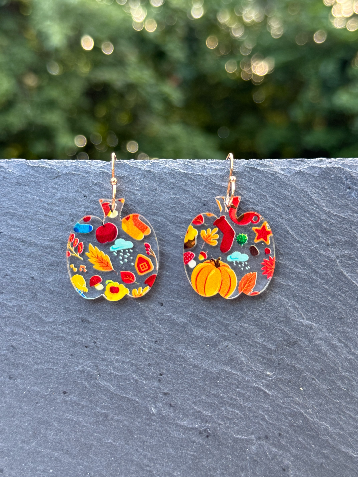 Fall Scatter Pumpkins Acrylic Drop Dangle Earrings