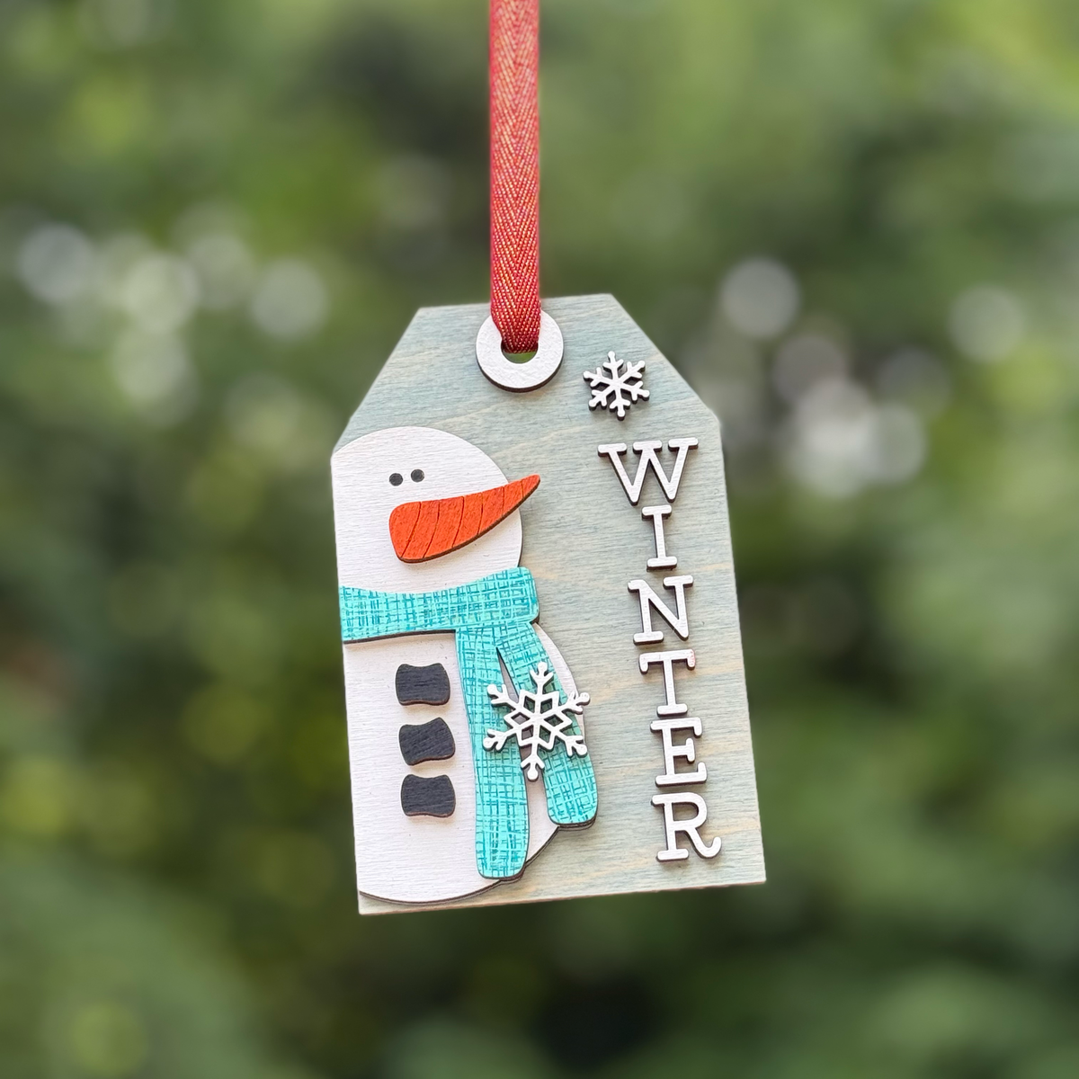 Snowman Tag Layered Wood Ornament