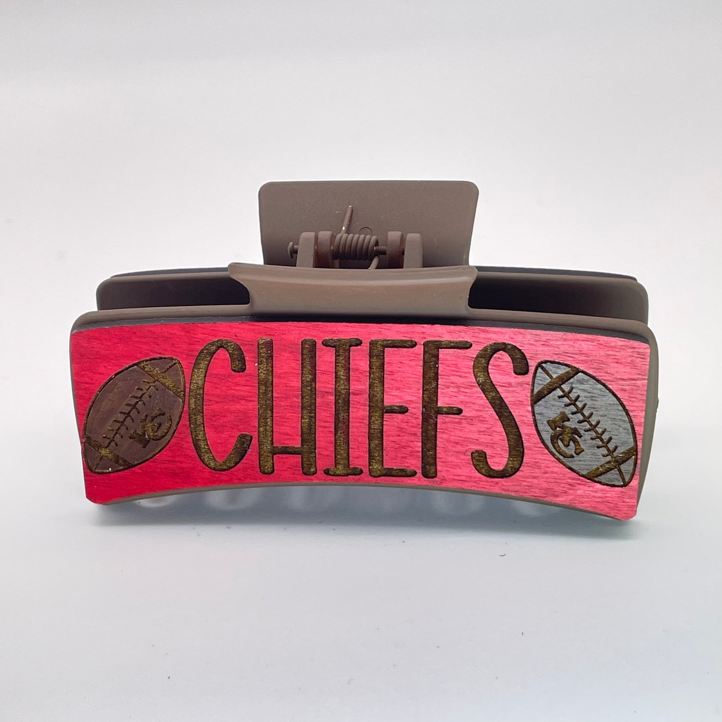 Kansas City Chiefs Logo Wood 4 inch Rectangle Hair Clip