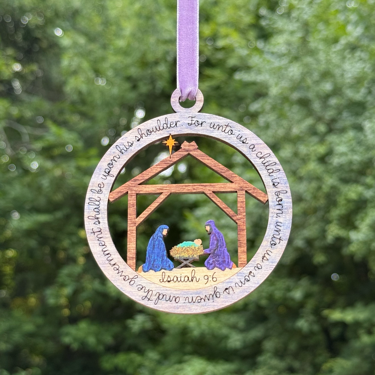 Round Manger Scene Layered Wood Ornament