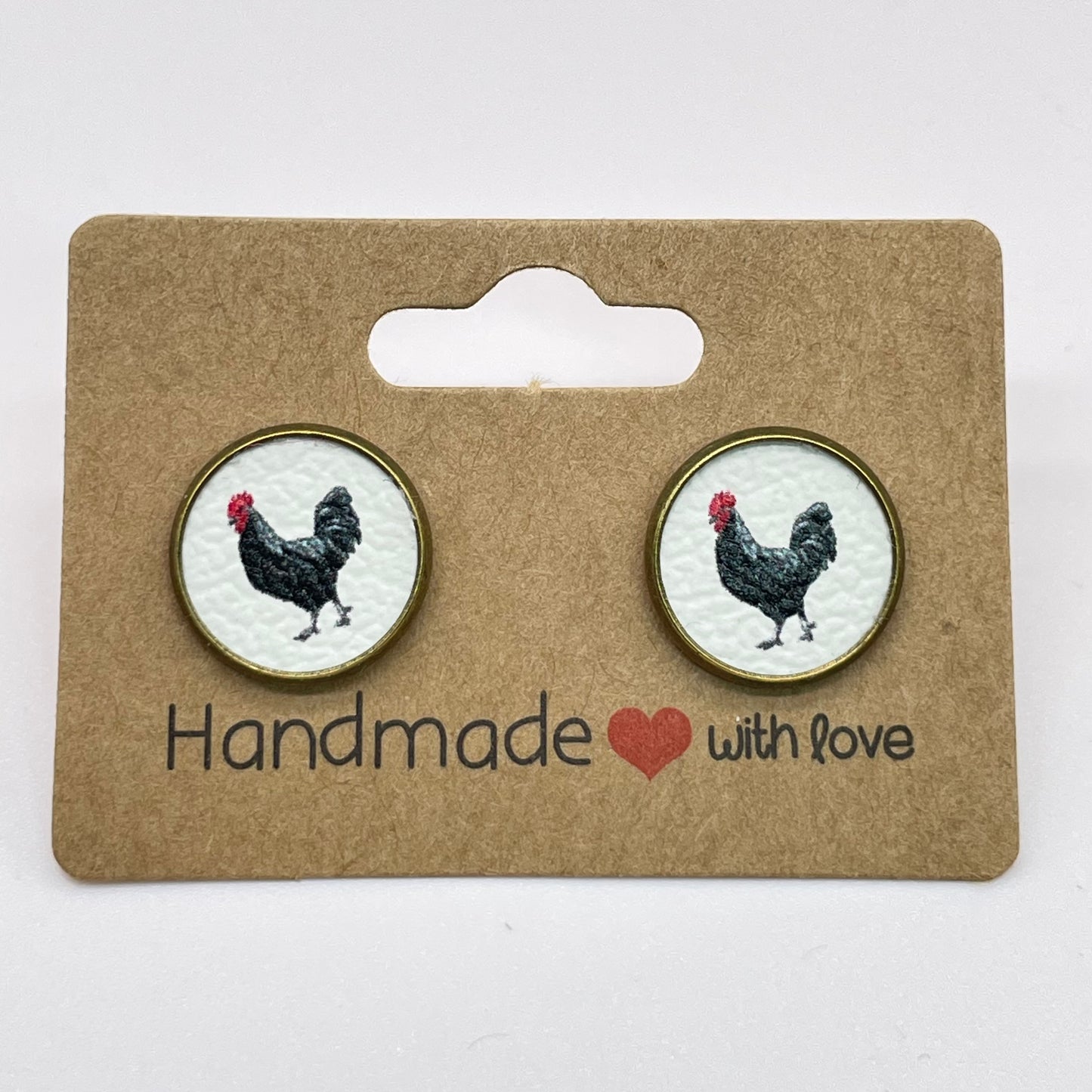 Black Chicken Circle Stud Earrings