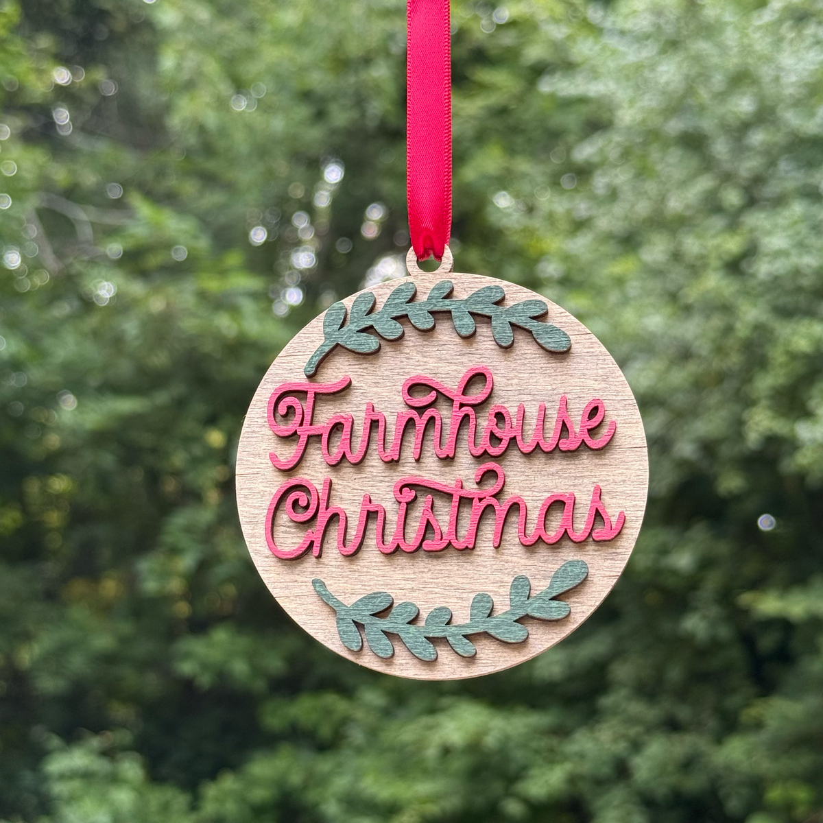 Round Farmhouse Christmas Layered Wood Ornament