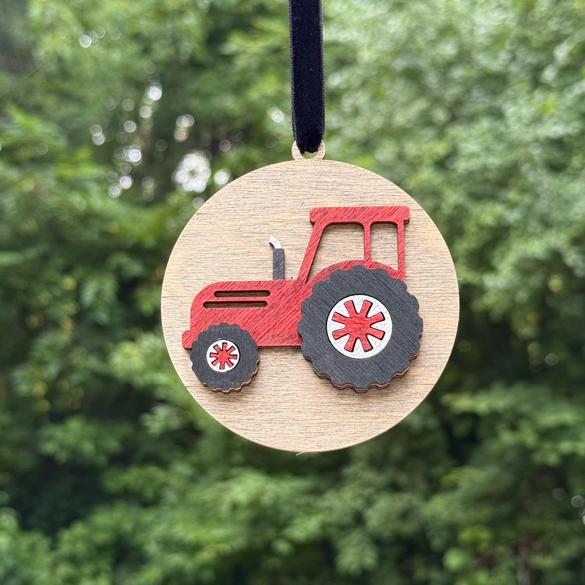 Round Tractor Layered Wood Ornament