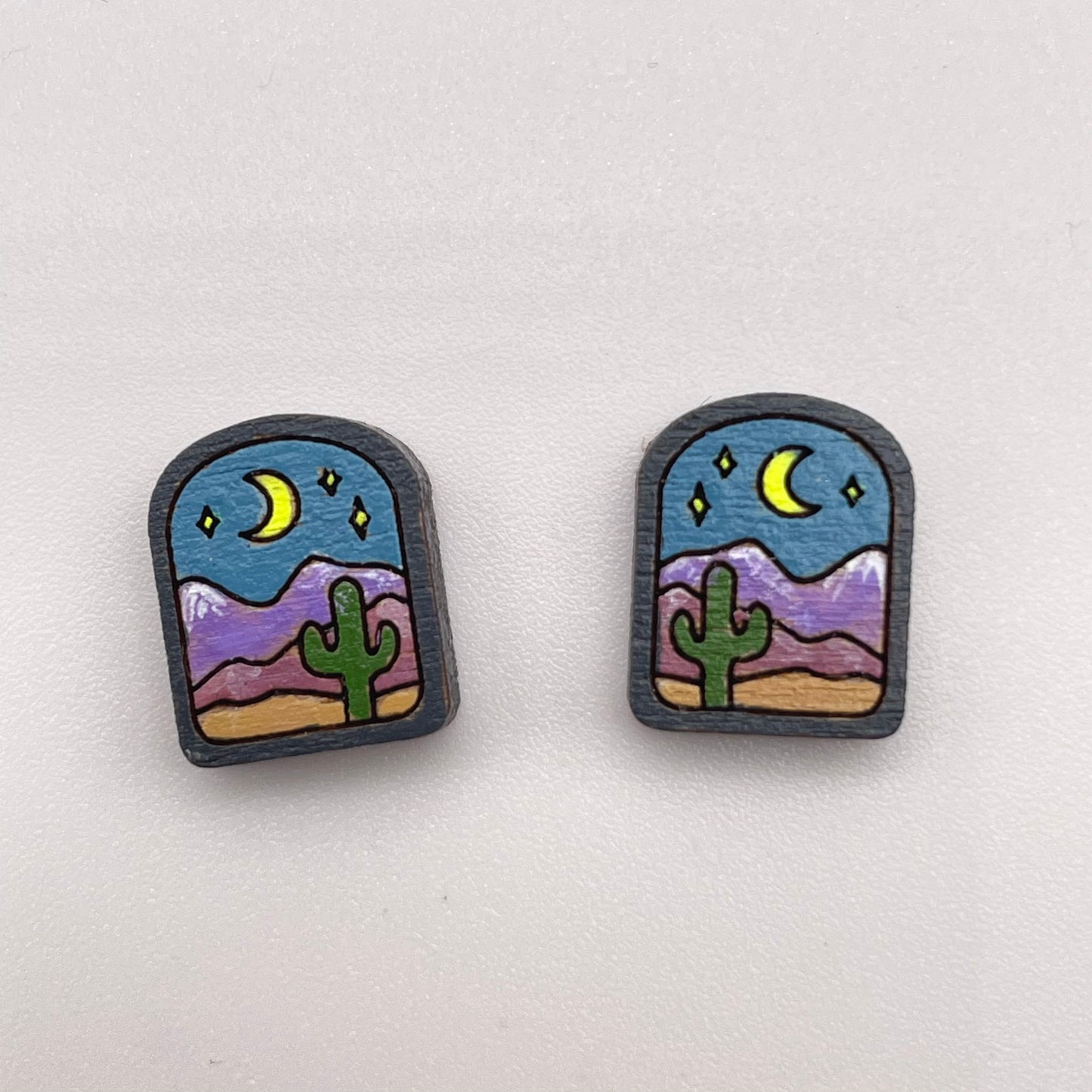 Arch Desert w/ Cactus and Moon Stud Earrings