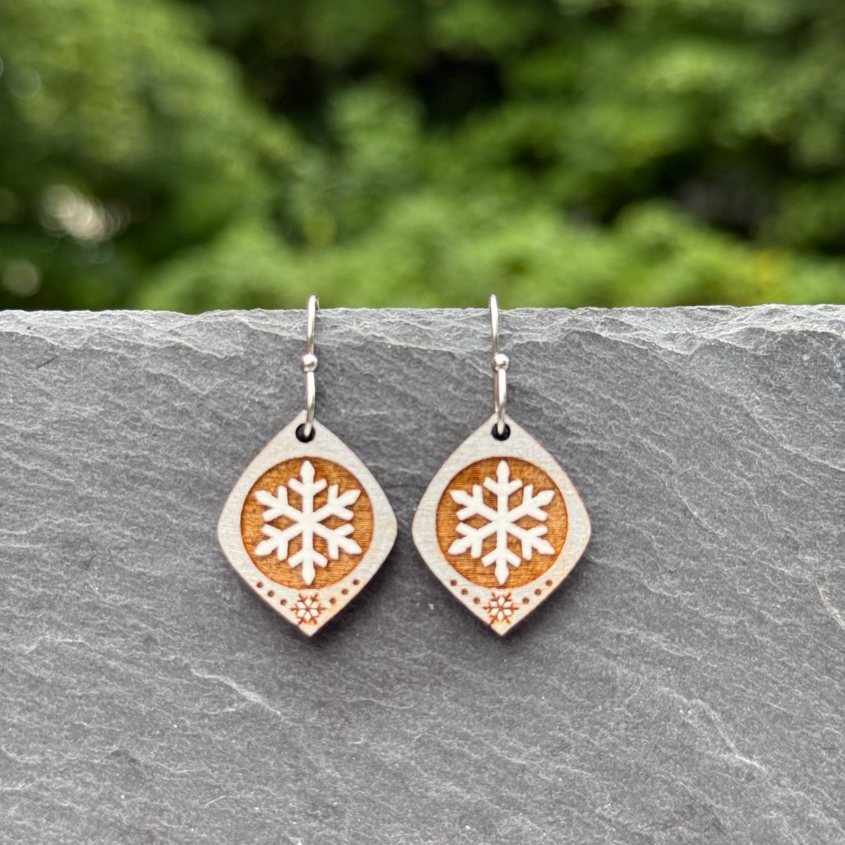 Small Snowflake Rounded Diamond Drop Dangle Earrings