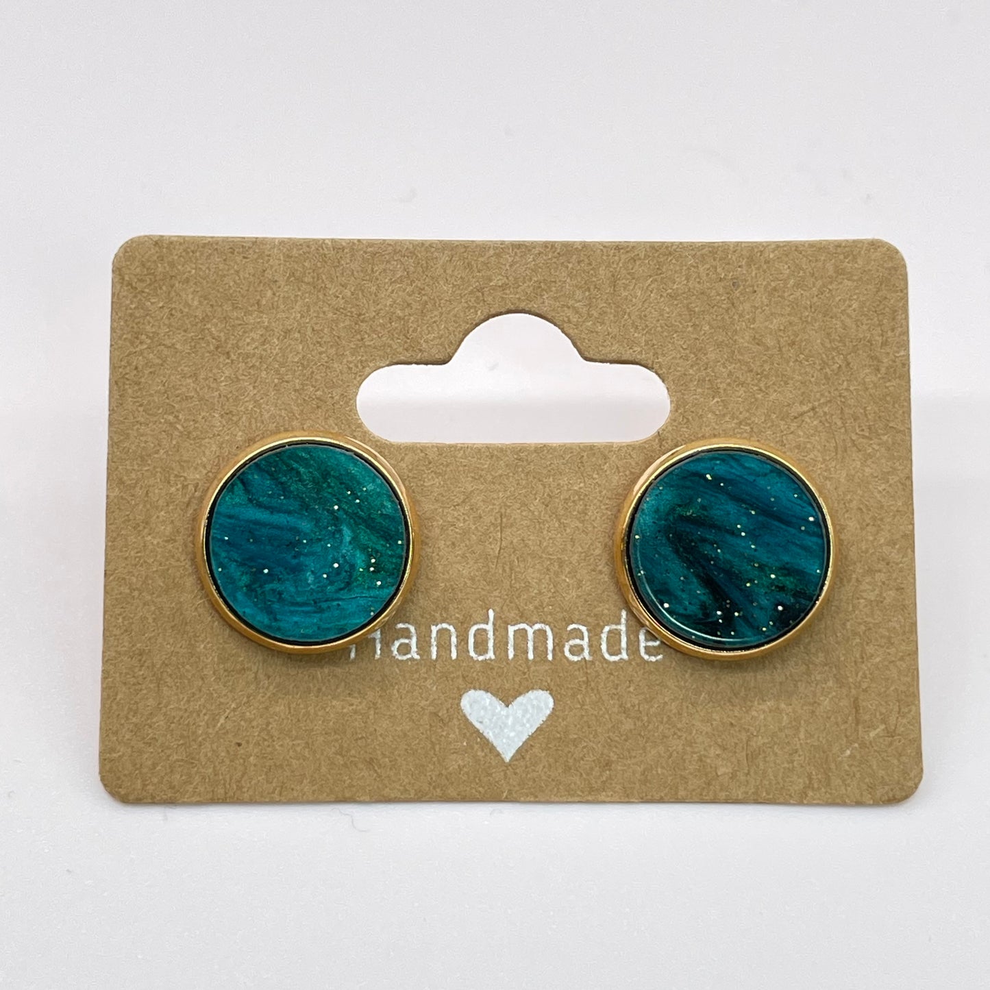 Dark Green Glitter Circle Stud Earrings