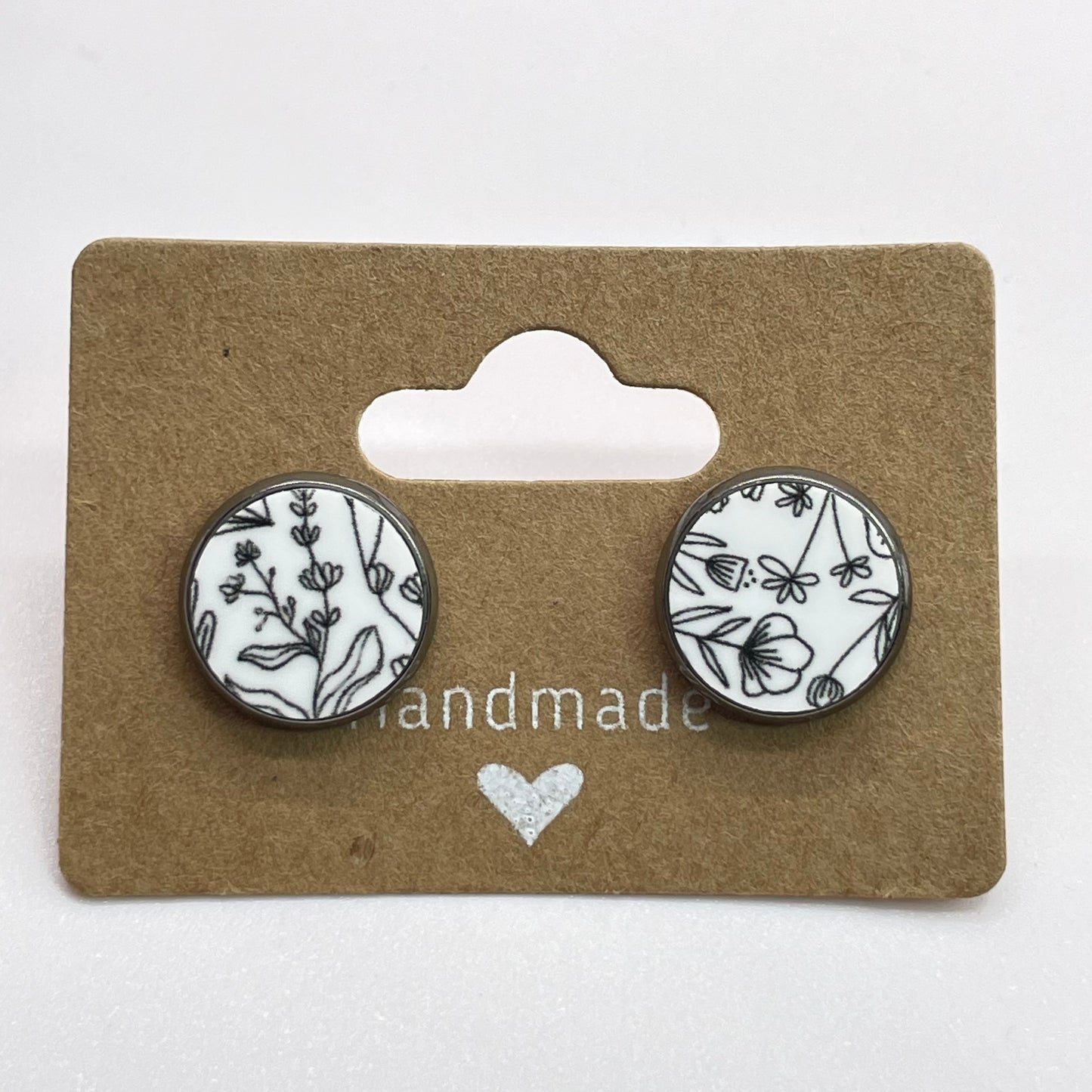 Black + White Floral Circle Stud Earrings