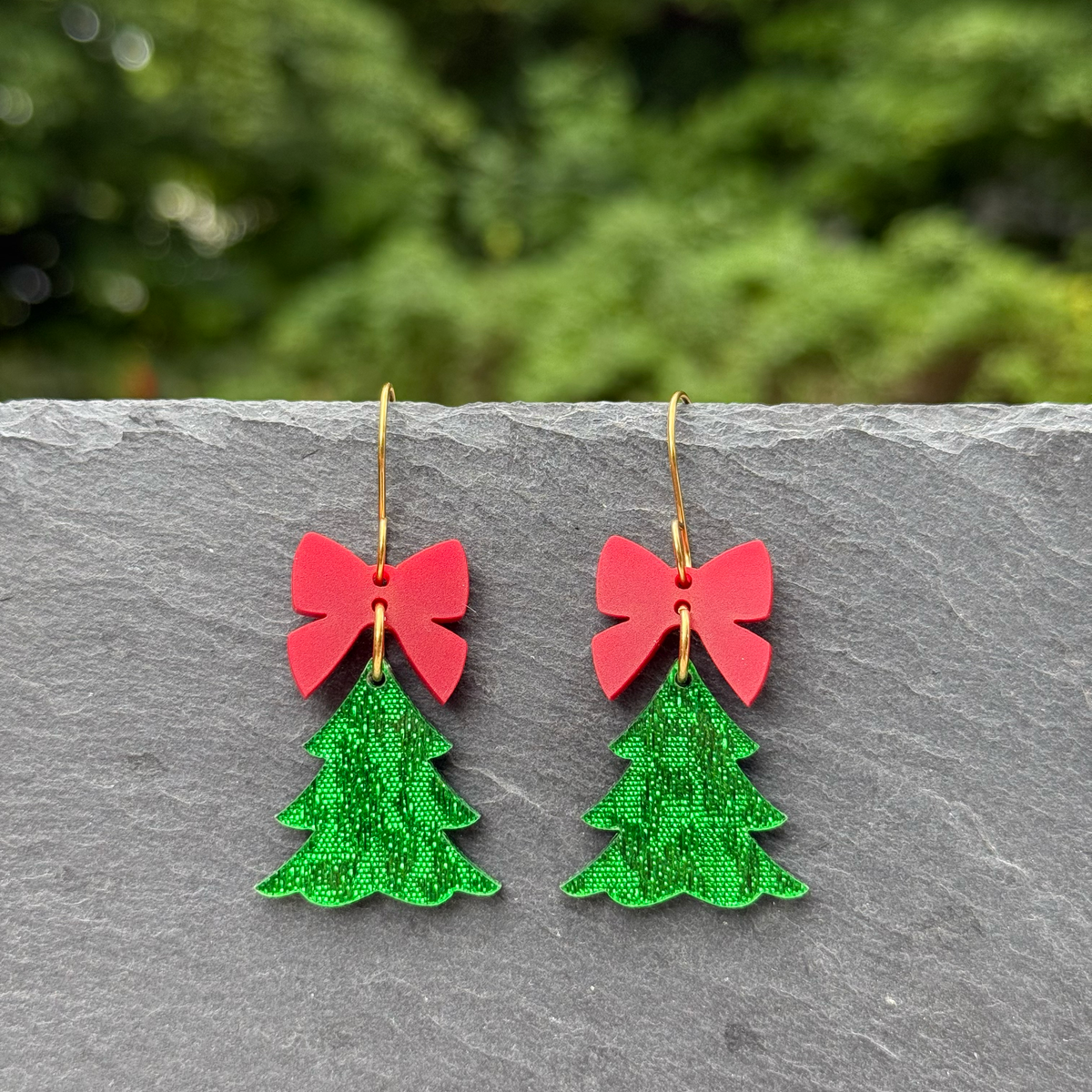 Tree with Bow Acrylic Drop Dangle Earrings
