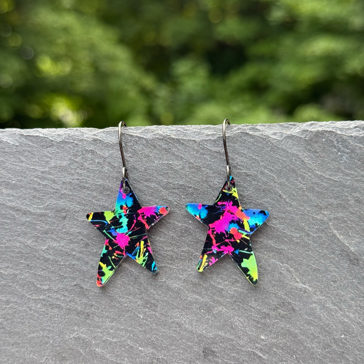 Neon Paint Splatter Star Acrylic Drop Dangle Earrings