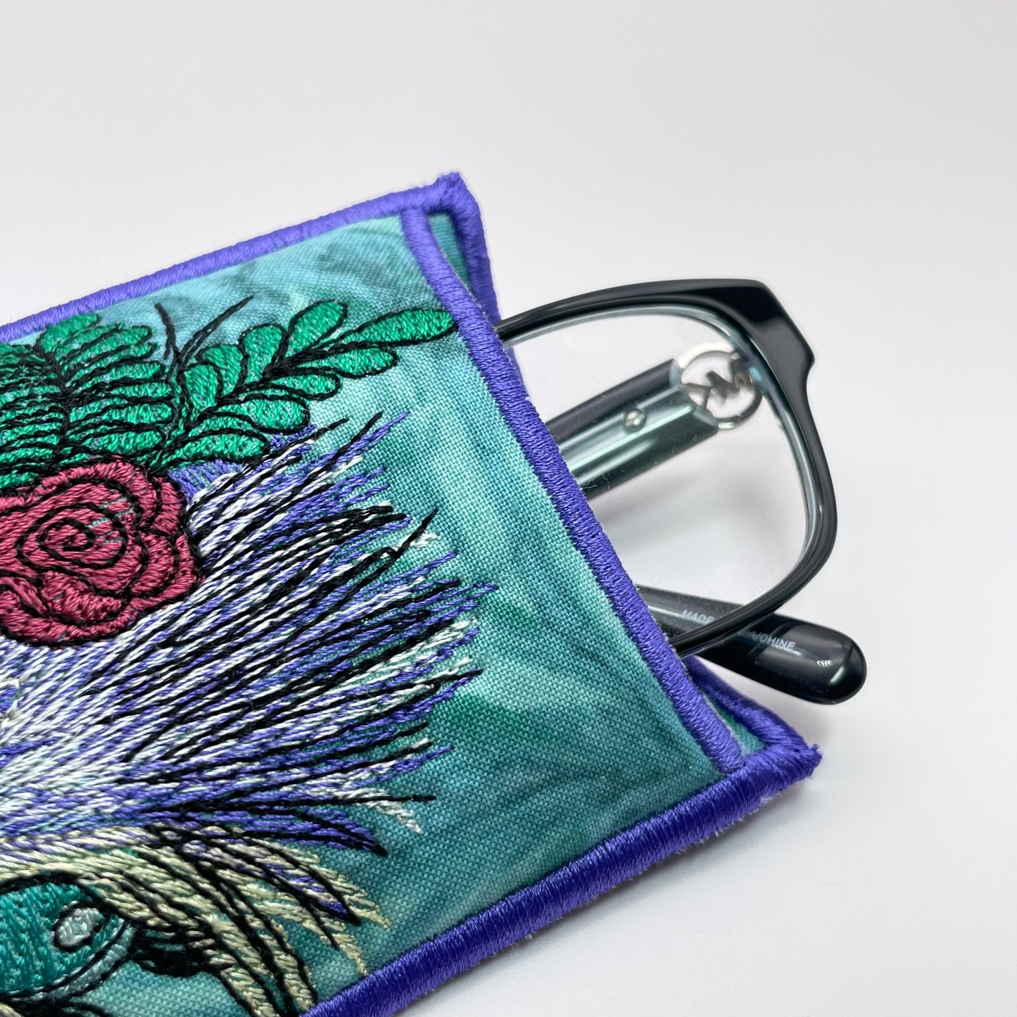 Bird Brain on Blue Embroidered Eye Glass Case