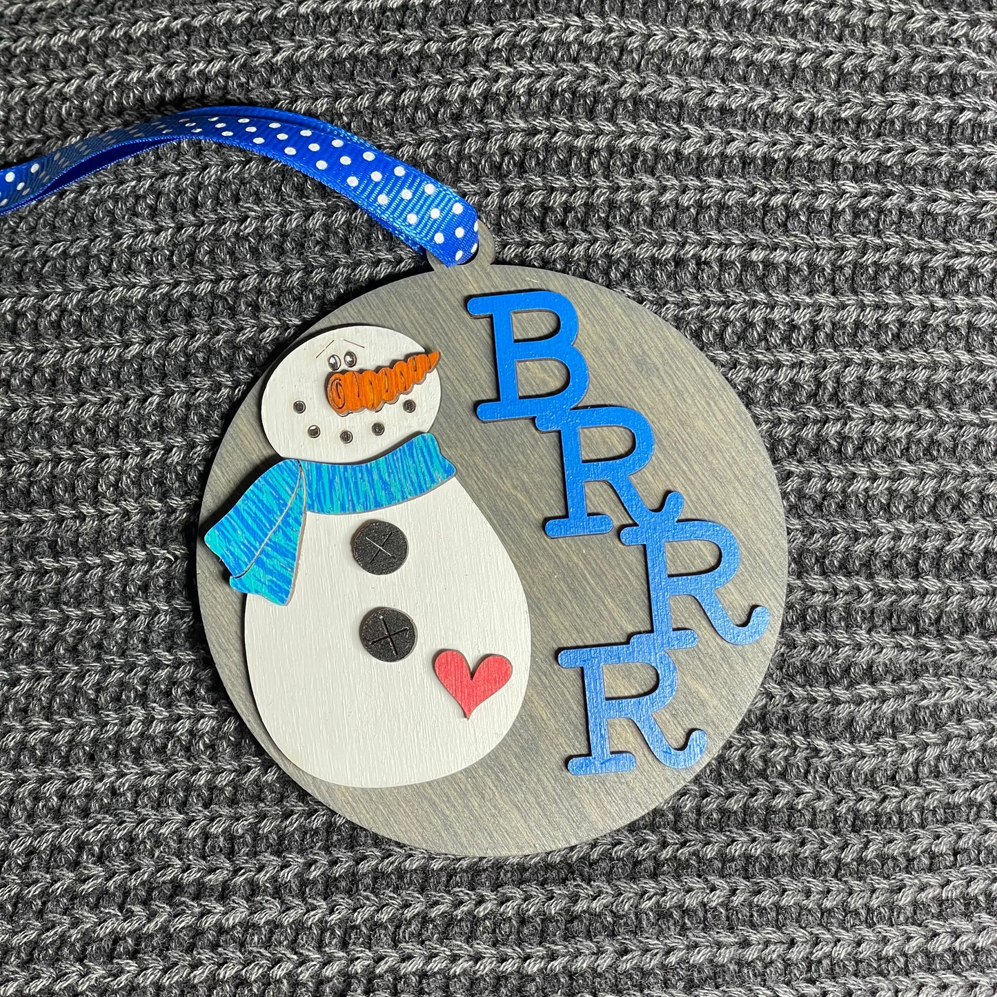 Round Snowman "Brrr" Layered Wood Ornament