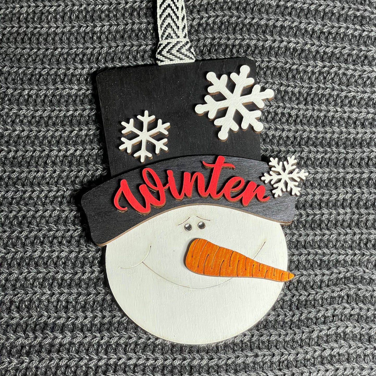 Snowman Head with Snowflakes & "Winter" Layered Wood Ornament