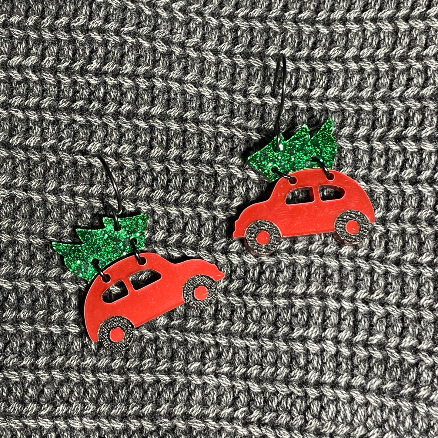 Car Hauling Tree Acrylic Drop Dangle Earrings