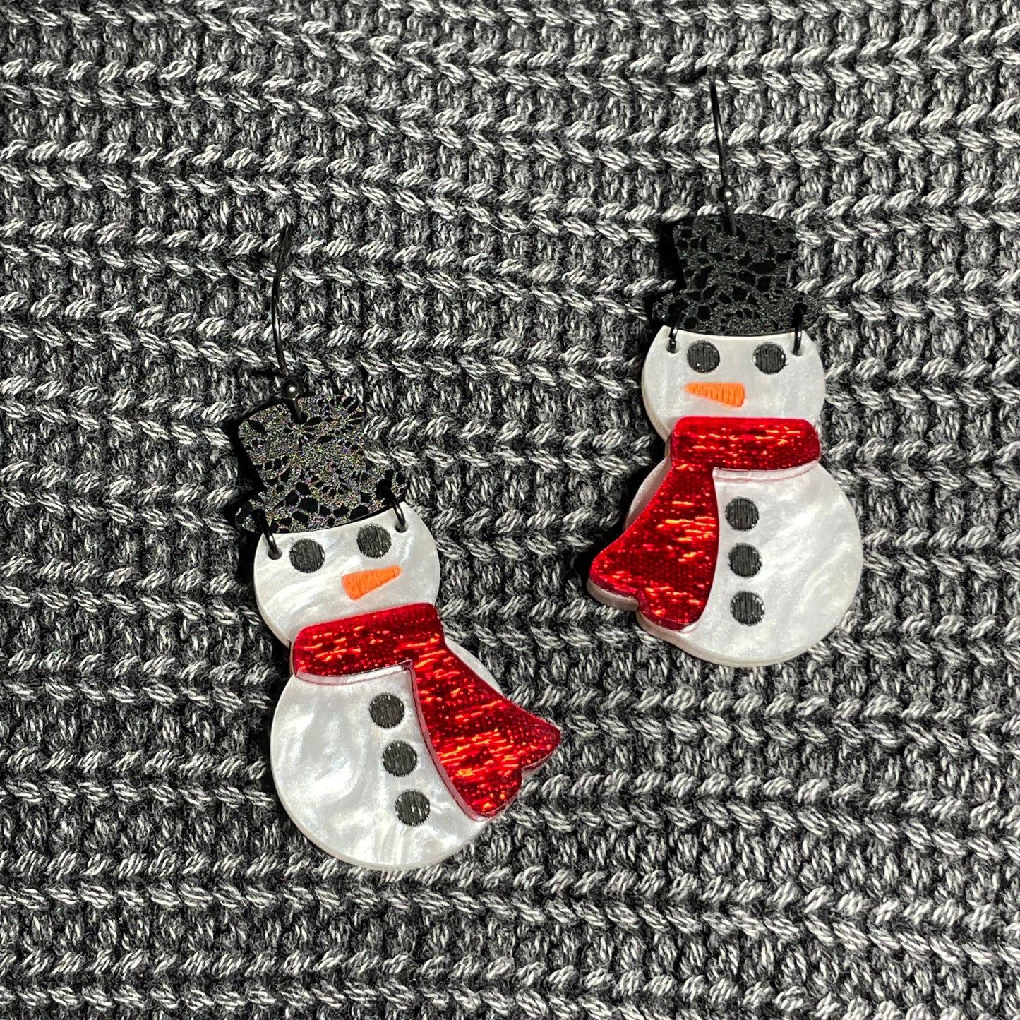 Acrylic Snowman with Scarf Drop Dangle Earrings