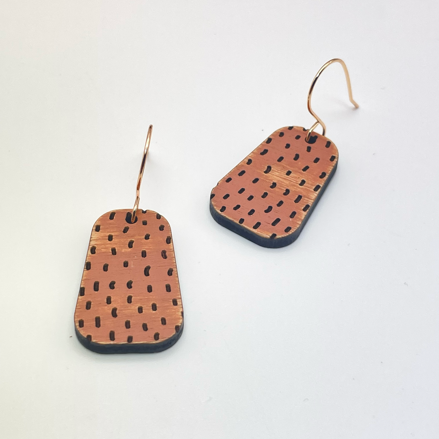 Rustic Dotted Rectangle Drop Dangle Earring