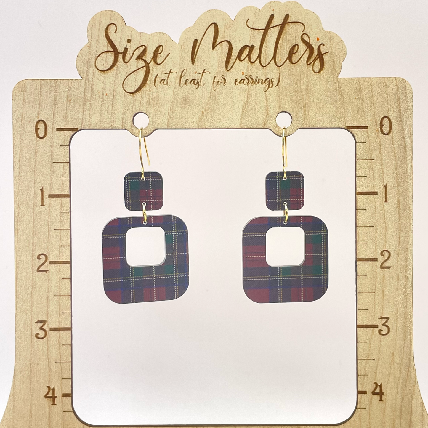 Plaid Squared Drop Dangle Earrings