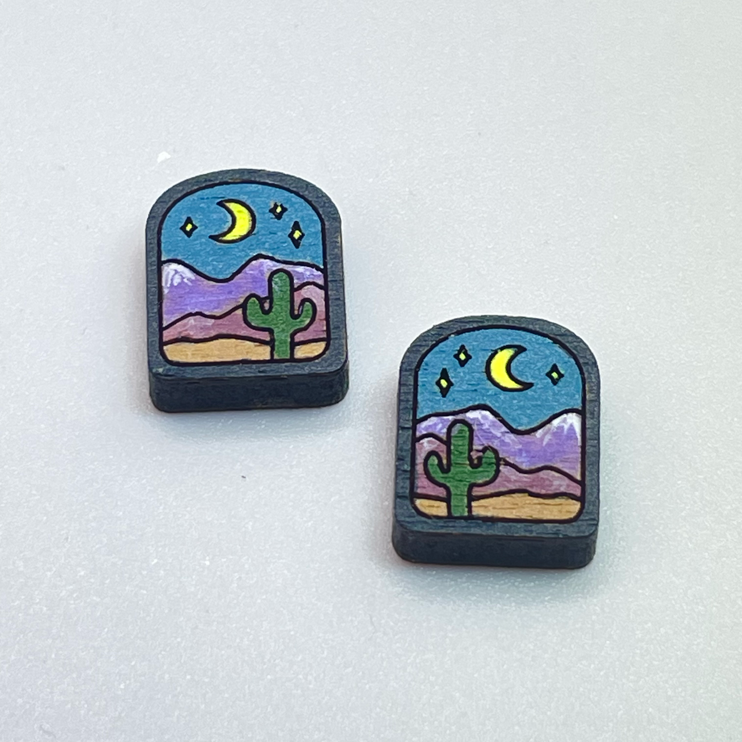 Arch Desert w/ Cactus and Moon Stud Earrings