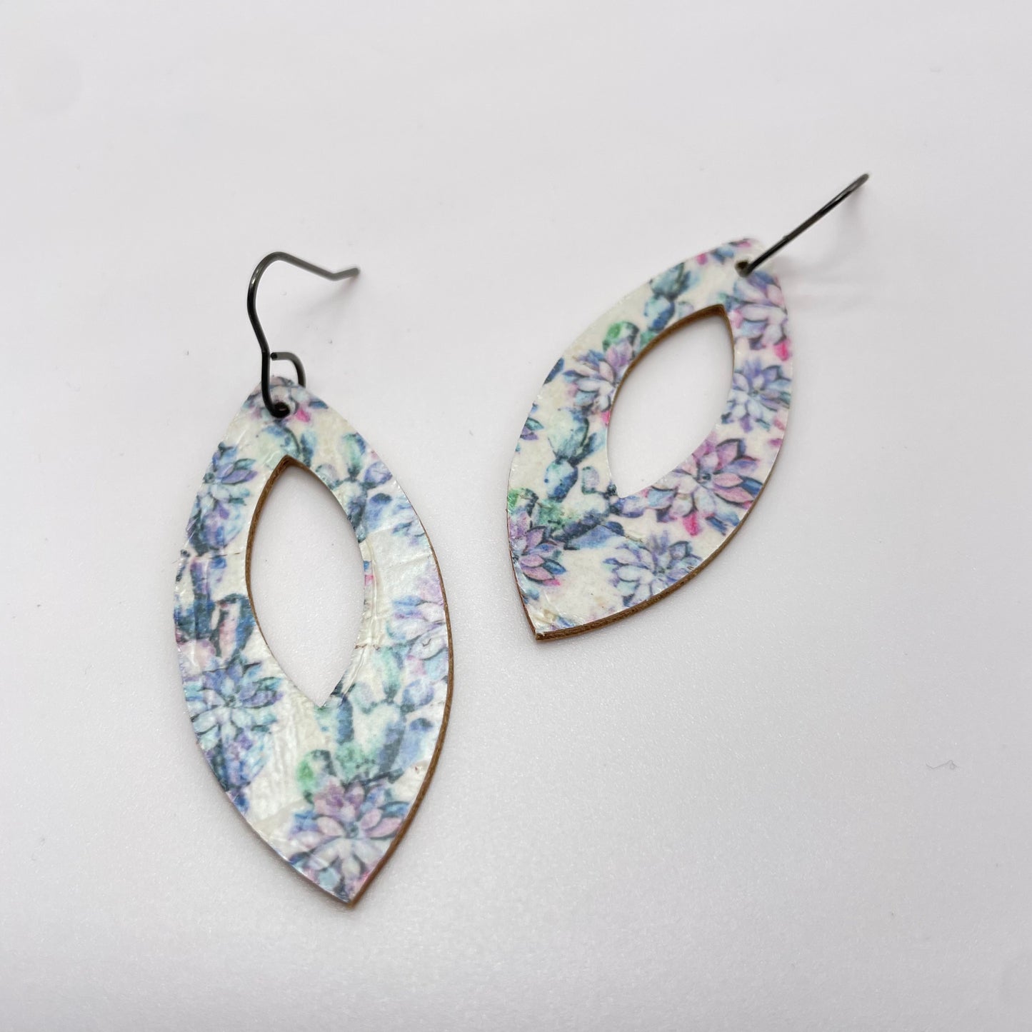 Lavendar Flower Leather Dangle Earrings