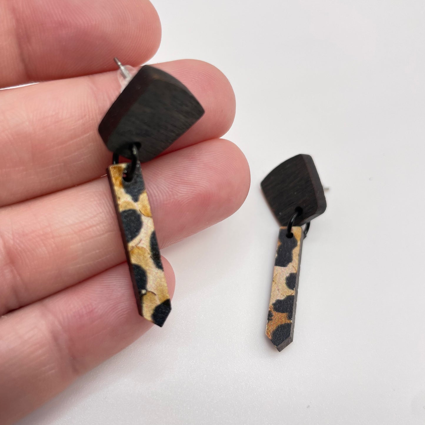 Leopard Stick Stud Dangle Earrings