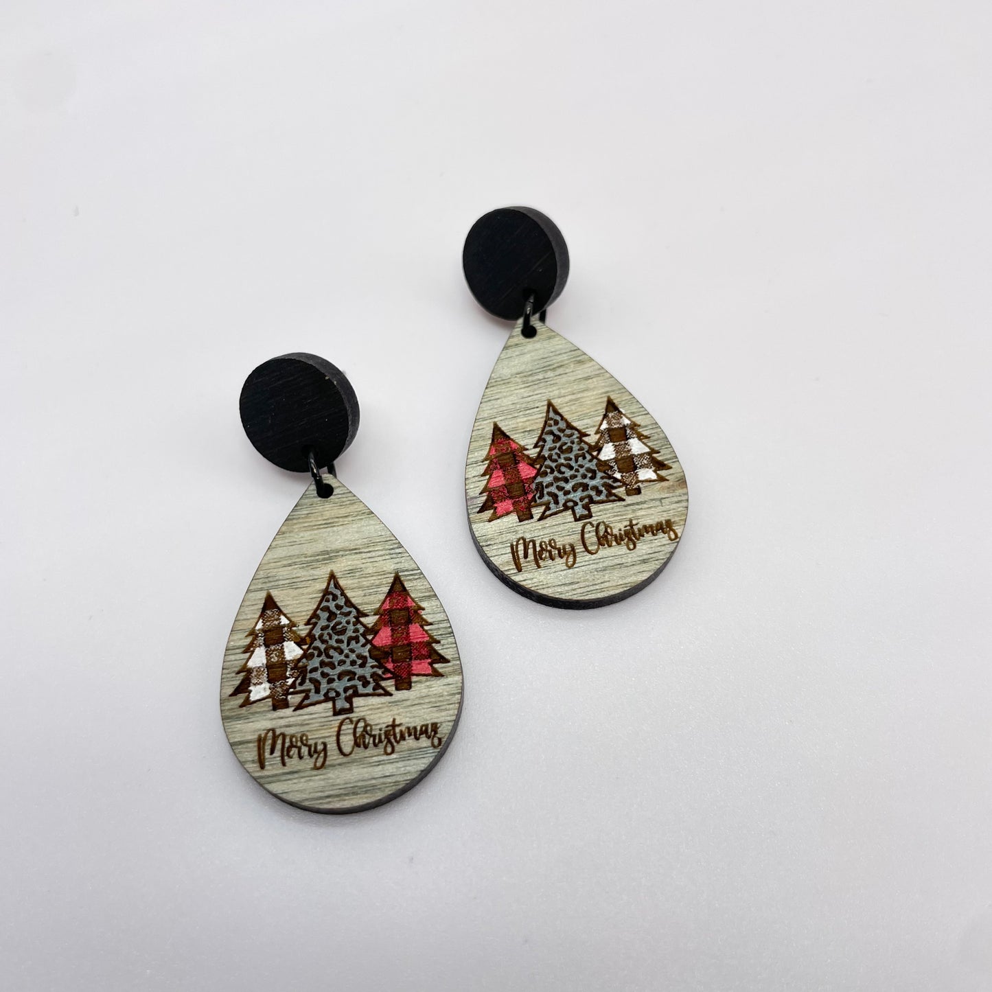Trio of Trees Teardrop Stud Dangle Earrings