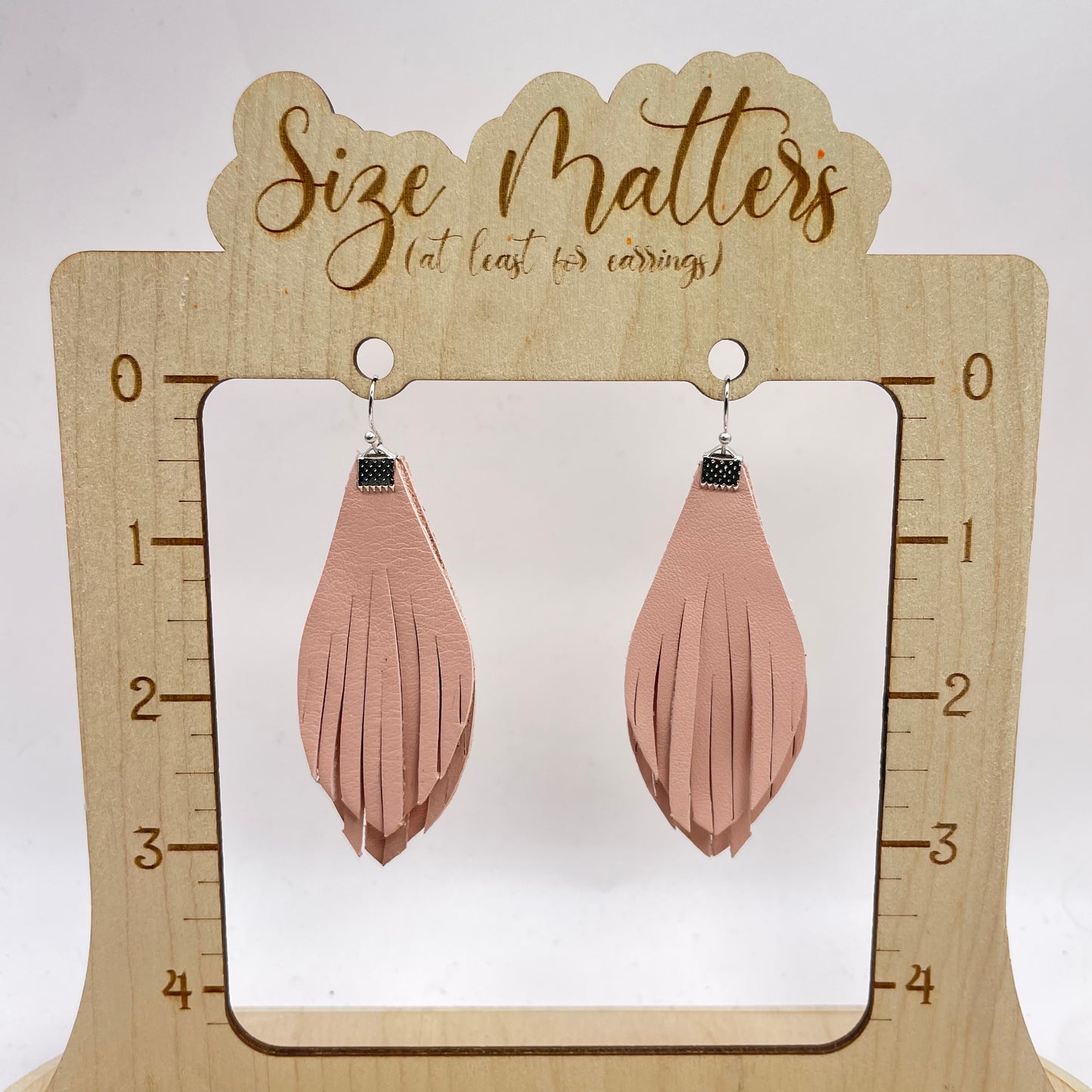 Neutral Pink Feather Leather Drop Dangle Earrings