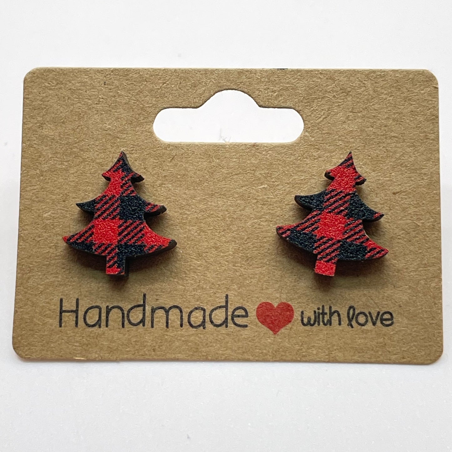 Red Buffalo Plaid Tree (Small) Stud Earrings