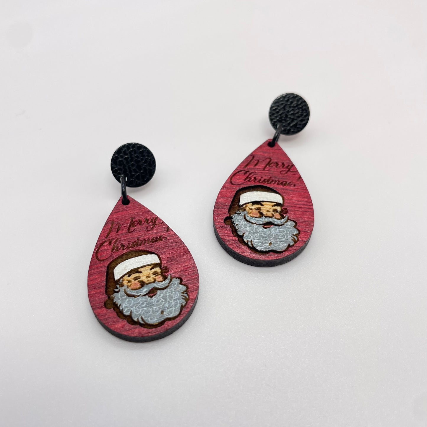 Santa Teardrop Circle Stud Dangle Earrings