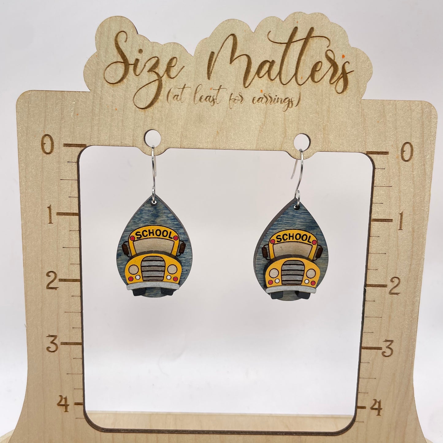 3D School Bus Dark Grey Drop Dangle Earrings