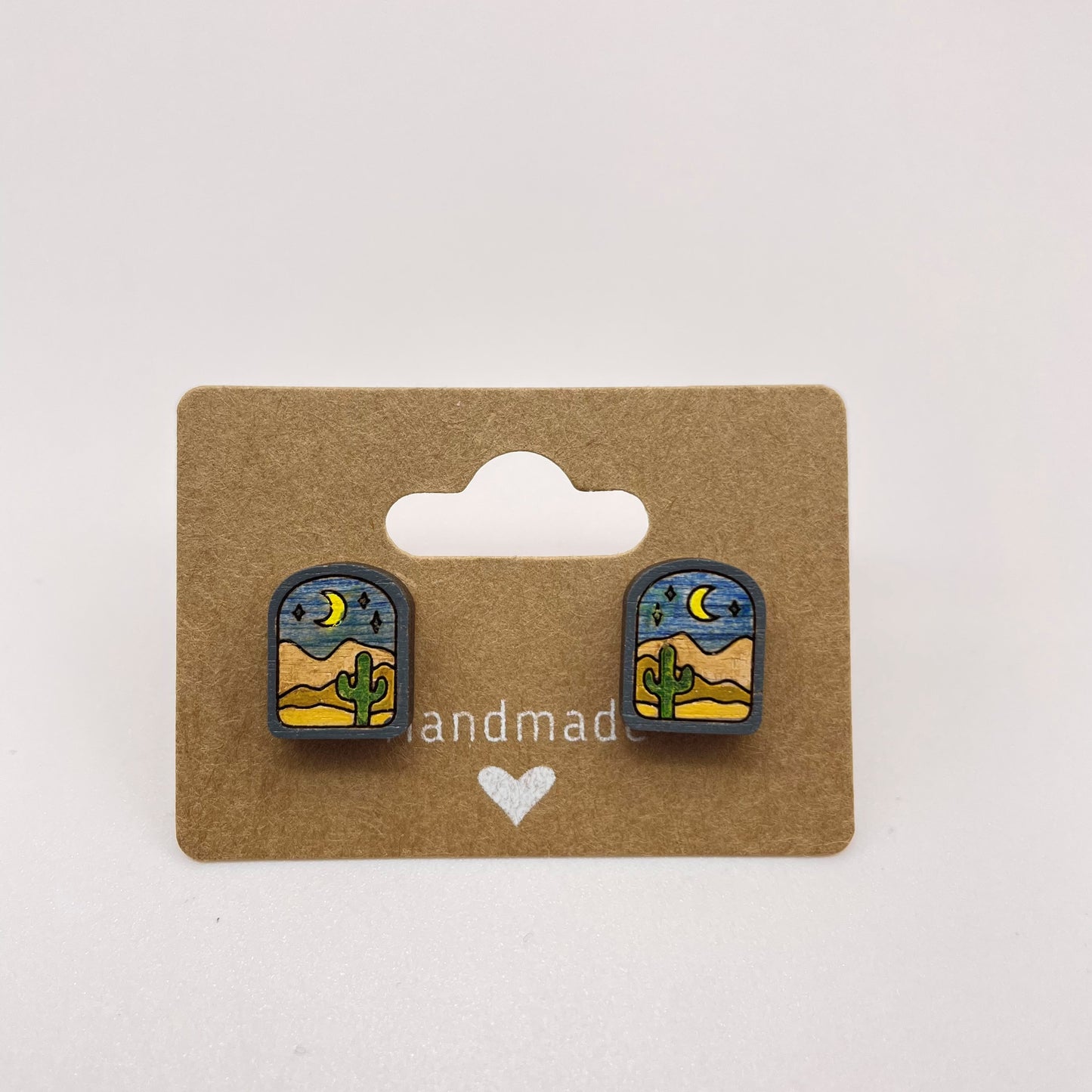 Arch Desert w/ Cactus and Moon Stud Earrings