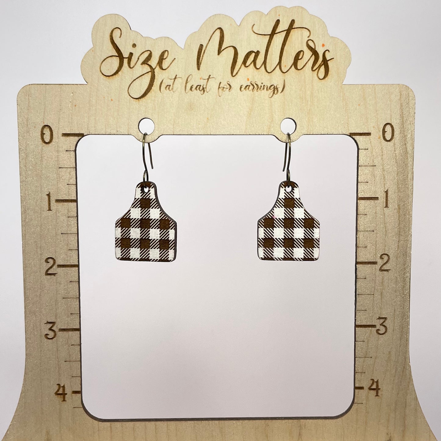 Black + White Buffalo Plaid Cattle Tag Drop Dangle Earrings