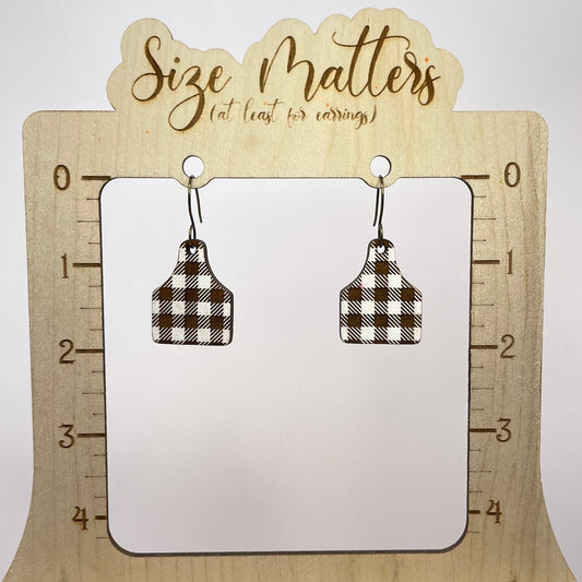 Black + White Buffalo Plaid Cattle Tag Drop Dangle Earrings