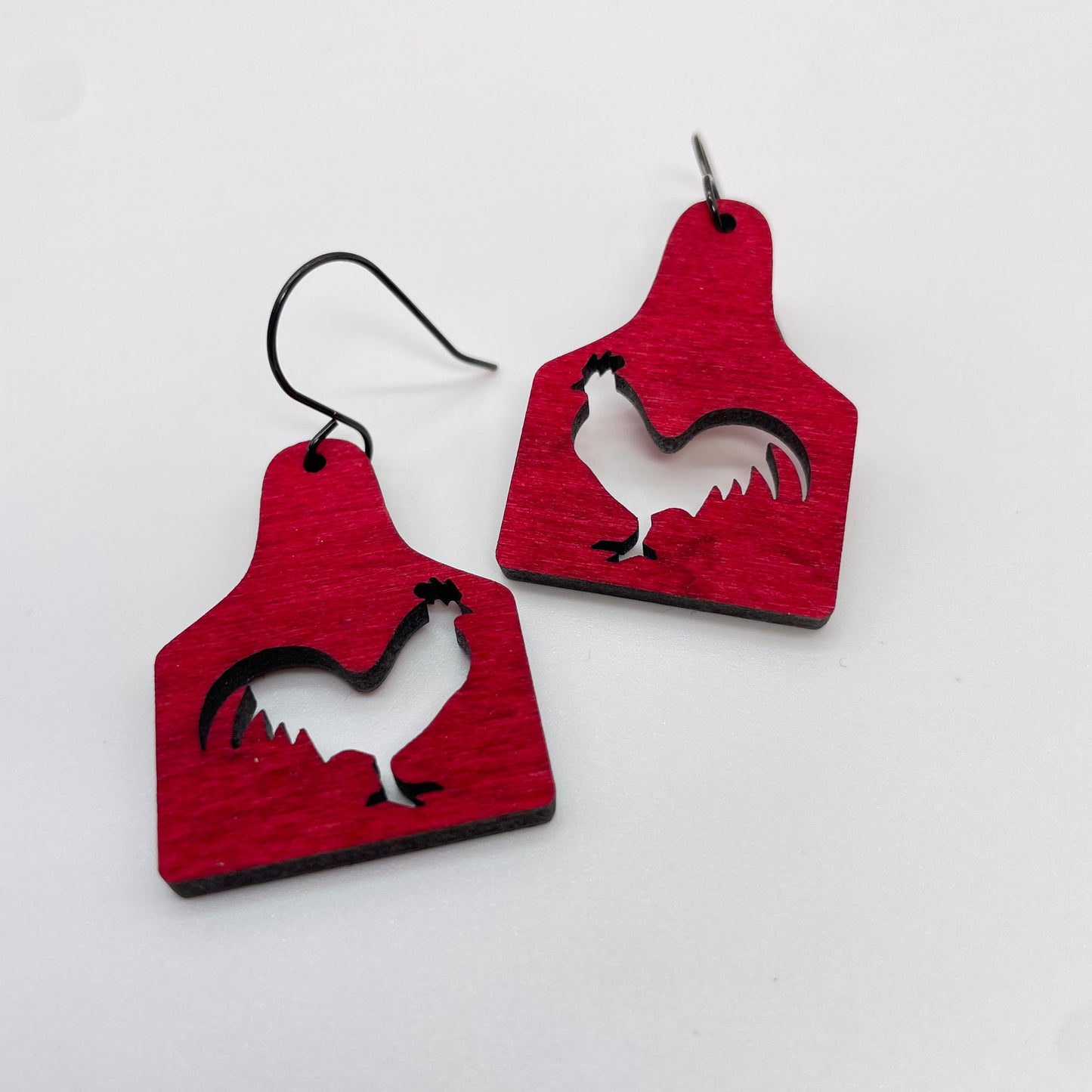 Chicken (cutout) Cattle Tag Drop Dangle Earrings