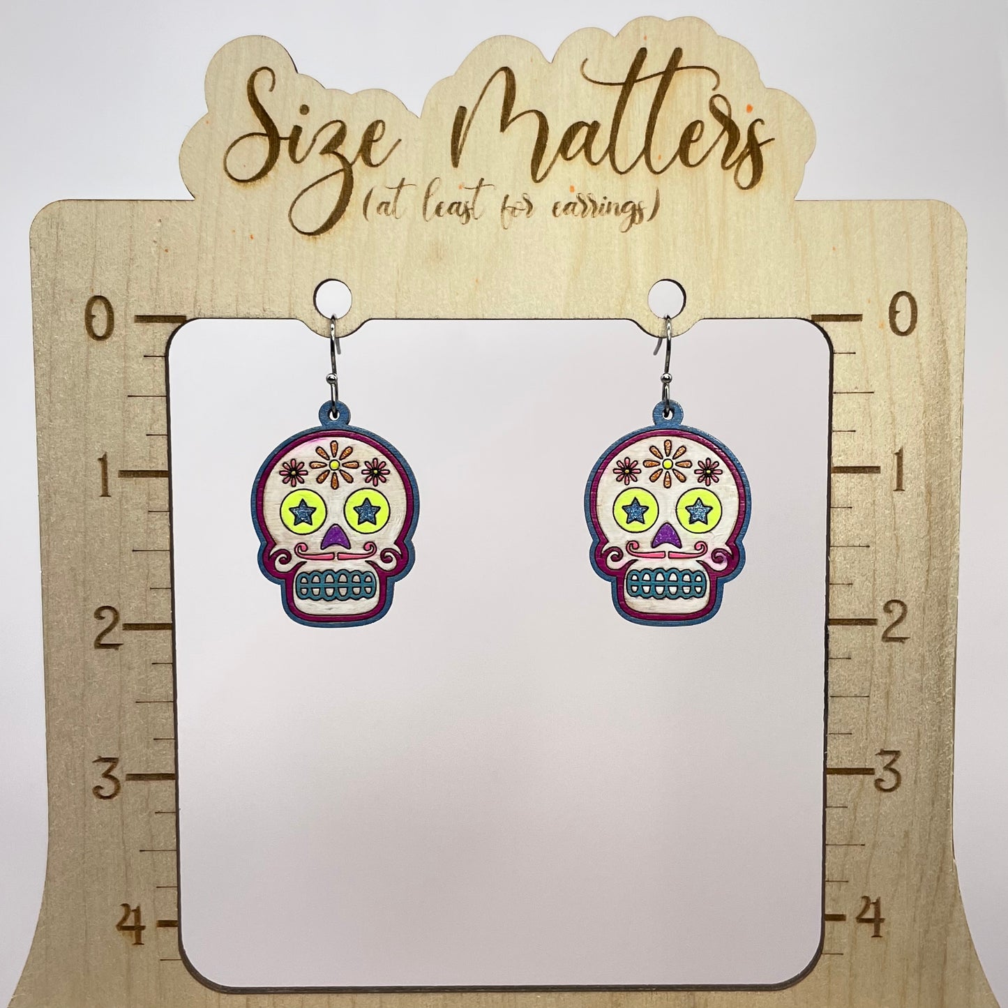 Sugar Skull w/ Flower Drop Dangle Earrings