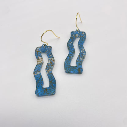 Blue Opal Shell Acrylic Drop Dangle Earrings