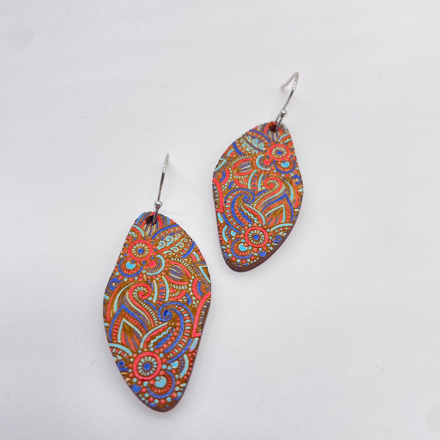 Bright Zentangle Drop Dangle Earrings