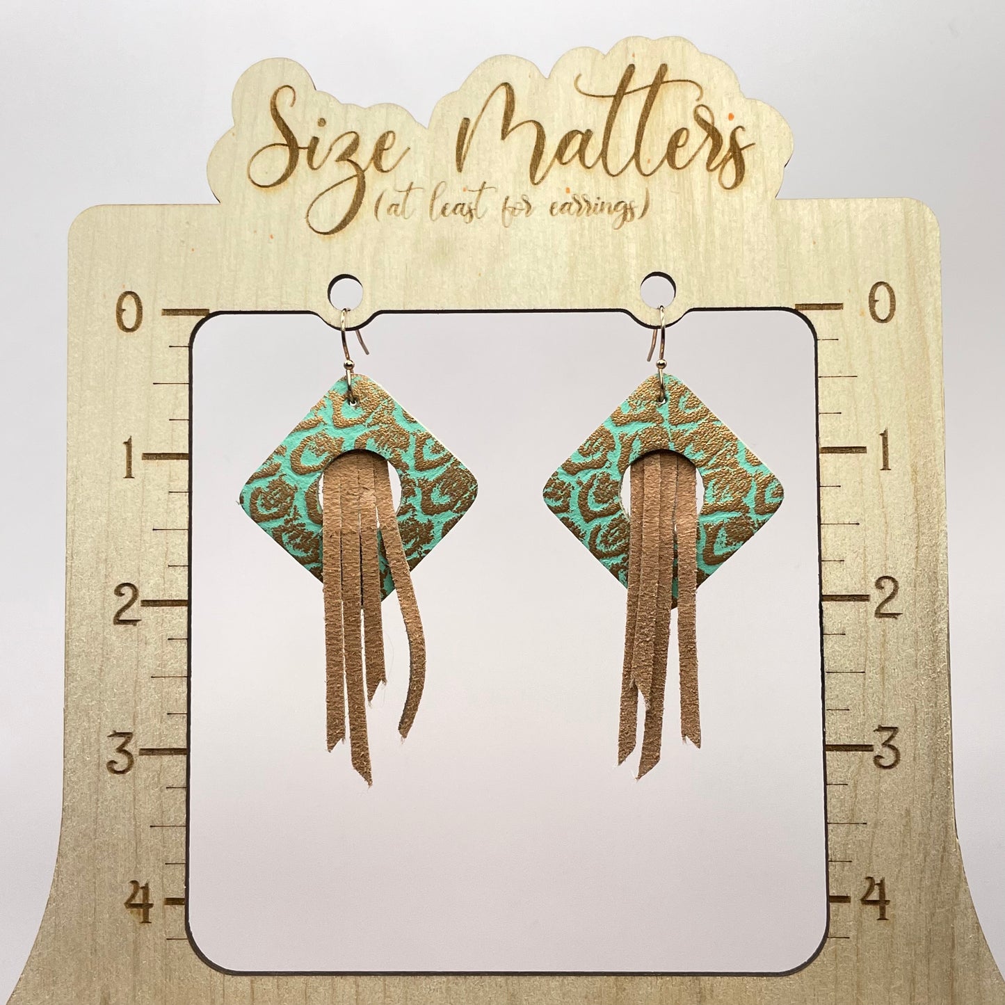 Copper Squared Leather Drop Dangle Earrings