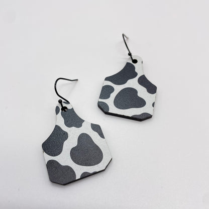 Cow Print Cattle Tag Drop Dangle Earrings