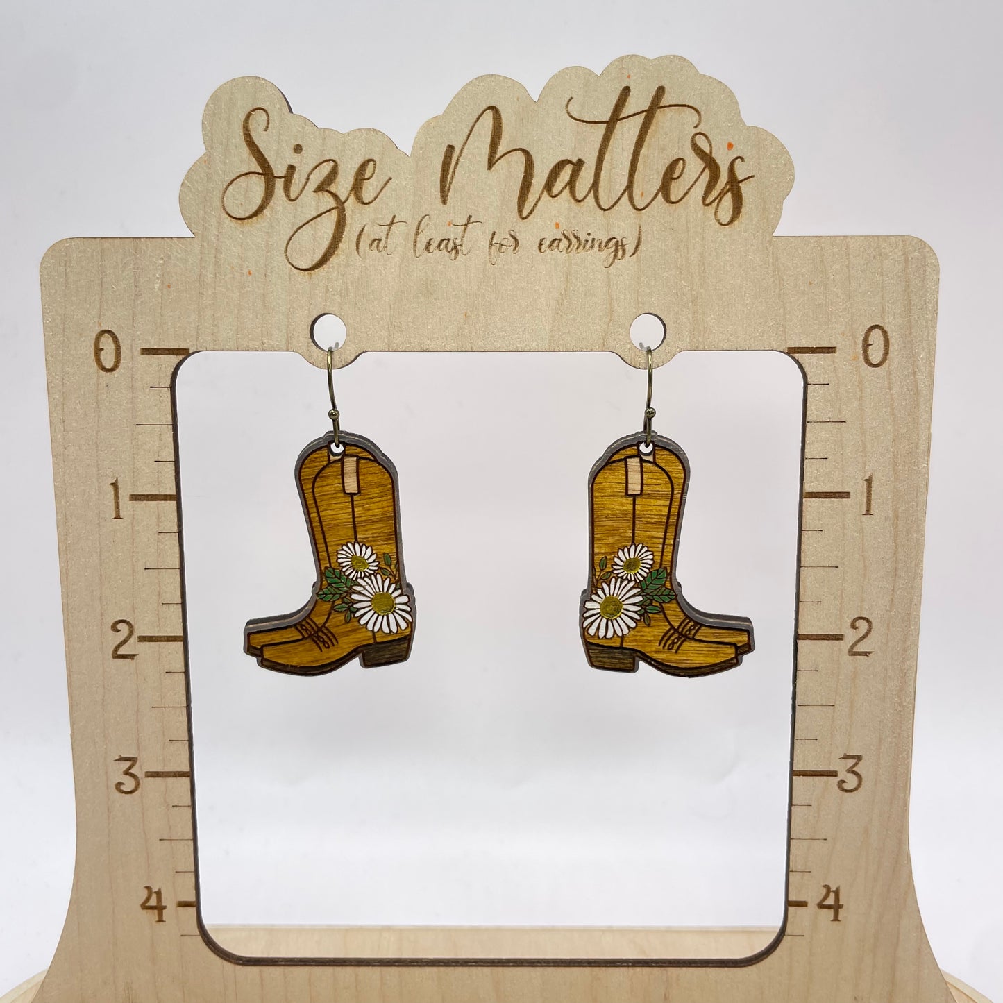 Daisy Cowboy Boot Drop Dangle Earrings