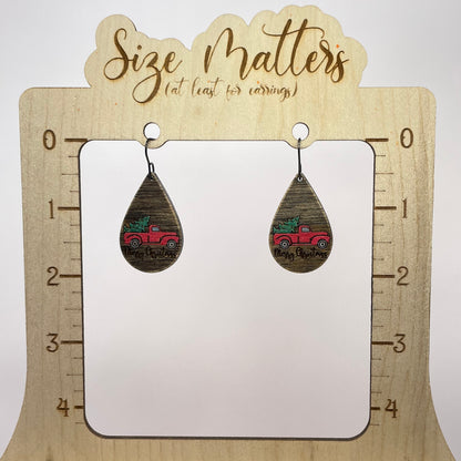 Merry Christmas Truck Drop Dangle Earrings