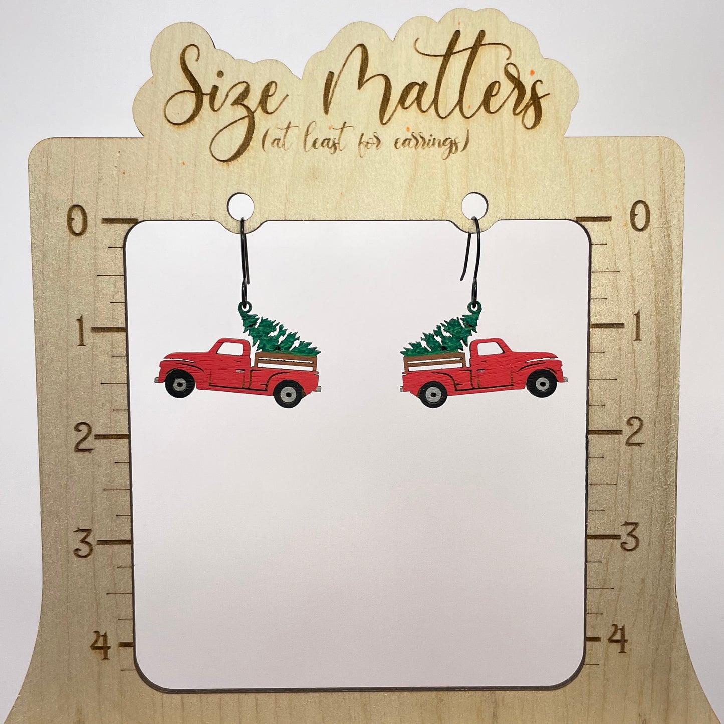 Red Truck and Tree Drop Dangle Earrings