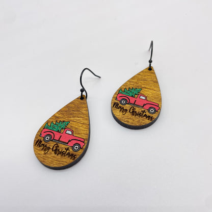 Merry Christmas Truck Drop Dangle Earrings