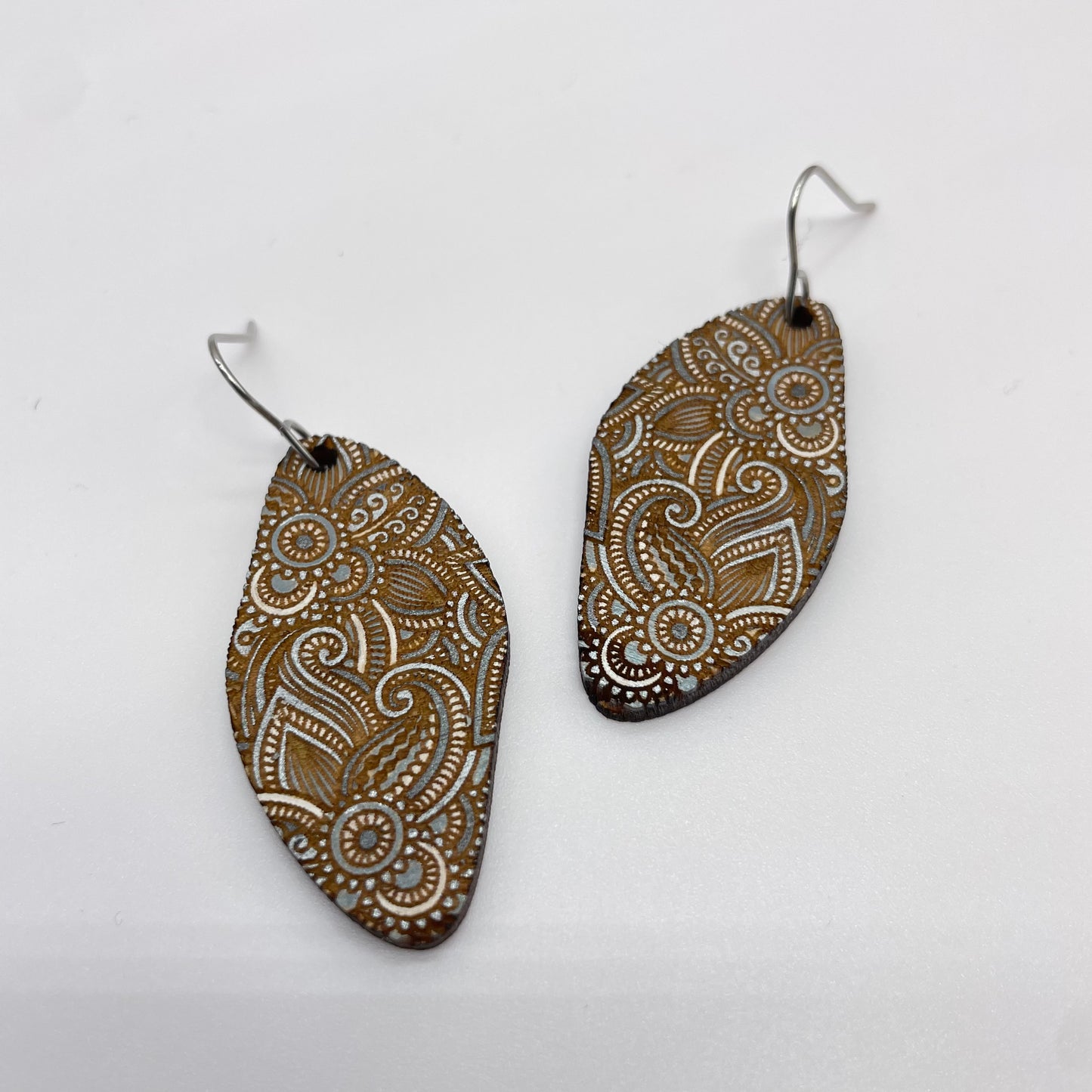 Neutral Zentangle Drop Dangle Earrings