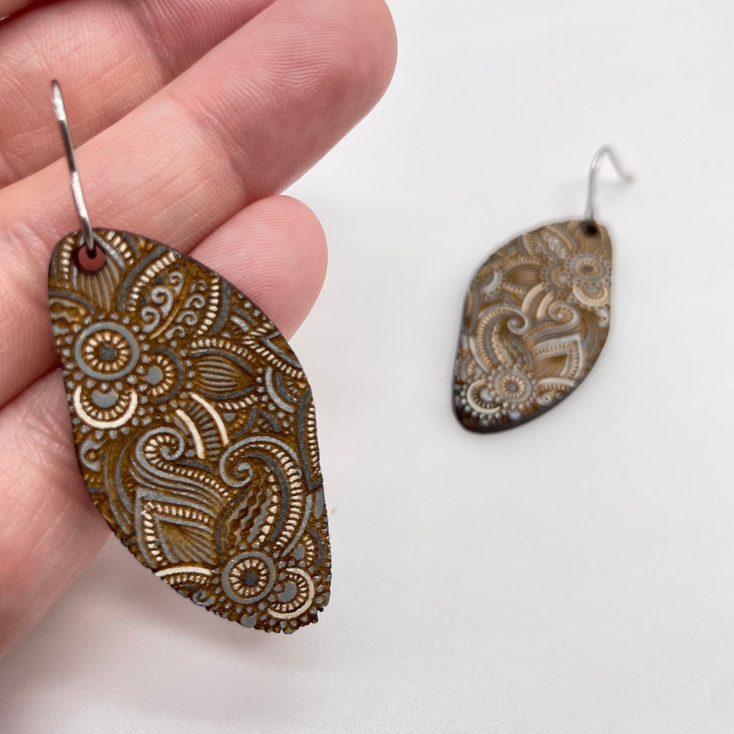 Neutral Zentangle Drop Dangle Earrings