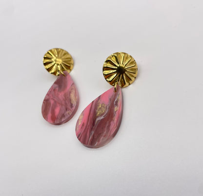 Pink Opal Shell Acrylic Stud Dangle Earrings